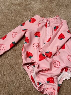 3-6 months Pink Strawberry One-Piece Rash Guard Swimsuit for Kids